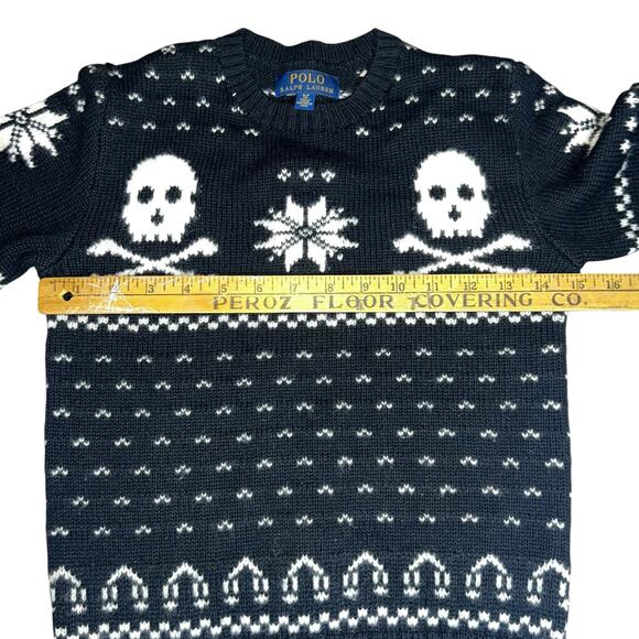Polo Ralph Lauren Youth black Skull Crossbones merino wool /cotton sweater sz 8 - Picture 3 of 6